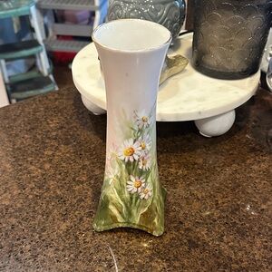 Vintage 1900’s Bavarian  Painted Ceramic Floral Bud Vase — White, Pink & Green